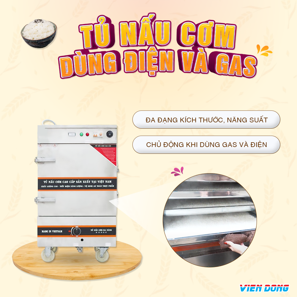 Tủ nấu cơm dùng điện và Gas