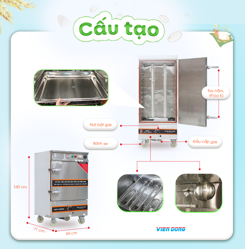 Tủ nấu cơm công nghiệp bằng gas